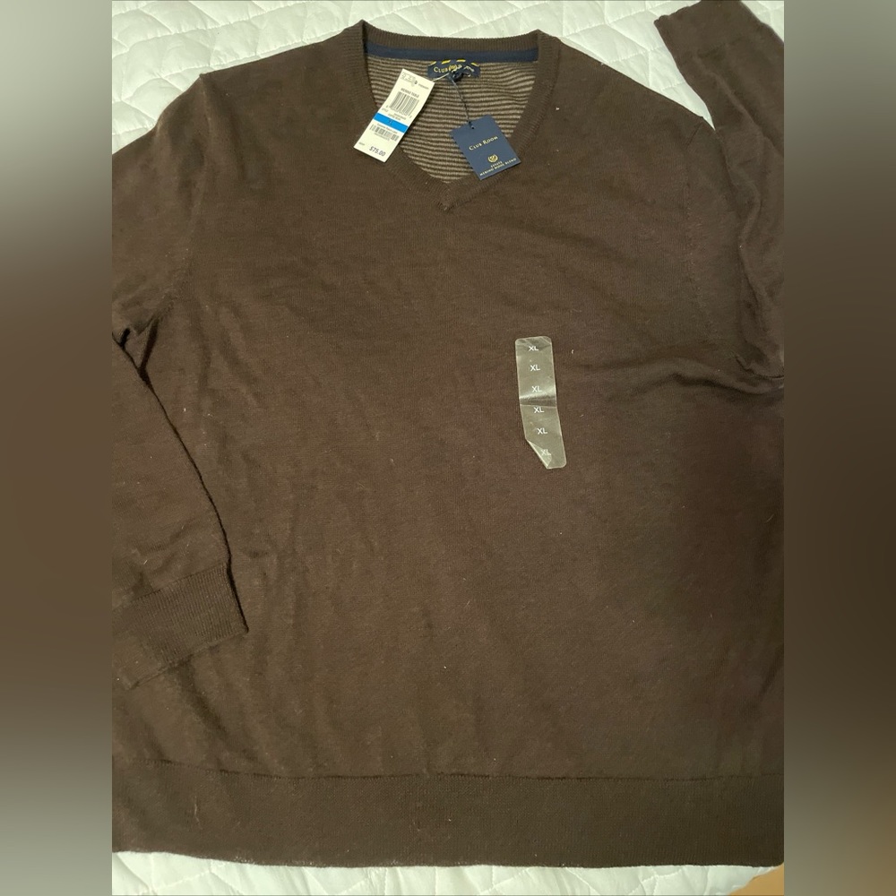 NWT Macy's Club Room V Neck Sweater - Size XL Color Coffee Bean